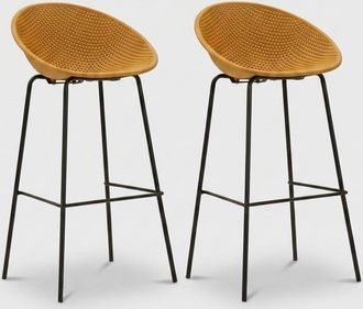 Les Tendances Set De 2 Taburetes De Bar Para Interior Y Exterior En Polipropileno Ibiza - Amarillo