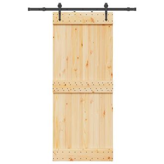 Berkfield Home Sliding Door with Hardware Set 85x210 cm Solid Wood Pine in Brown
