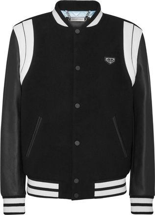 Philipp Plein Bomber Jacket Lederen Mouwen College - Heren - Bomber jackets - Zwart - 2XL - Leer - Jassen
