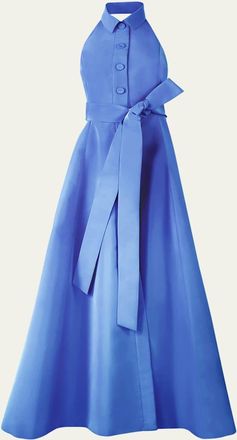 Carolina Herrera Sleeveless Collared Halter Gown With Belt