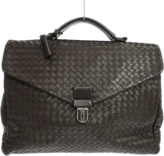 Bottega Veneta Envelope Intrecciato Nappa Brown Leather Briefcase Bag (Pre-Owned)