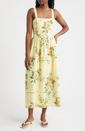 Moon River Floral Ladder Stitch Embroidery Sundress in Yellow Multi at Nordstrom, Size X-Large
