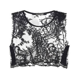 Roberto Cavalli Geborduurde Top - Dames - Tops - Zwart - Maat: XS Katoen