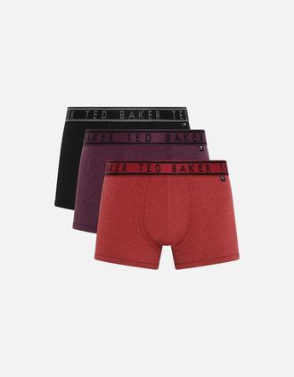 Ted Baker Mens 3-Pack Coloured Boxer Trunks, Black/Burgundy/Red - Size: 32/30/31