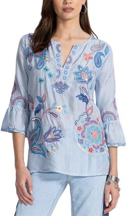 Johnny Was Ruffle Sleeve Silk Blouse