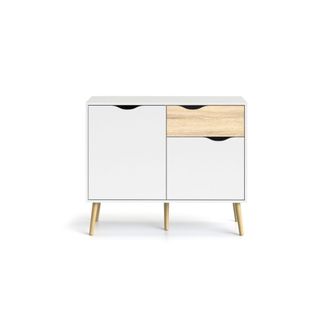Calicosy Peque&ntilde;o aparador 2 puertas 1 caj&oacute;n blanco y efecto roble l98,7 cm