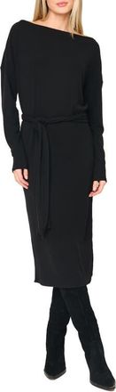 Gibsonlook One-Shoulder Long Sleeve Midi Sweater Dress in Black at Nordstrom, Size Xx-Large