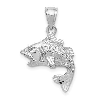 Diamond2Deal 14k White Gold Polished Textured Bass Fish Pendant