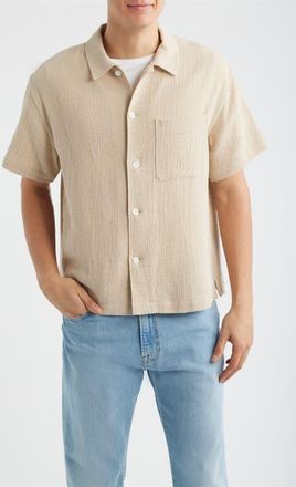 Frame Denim Open Weave Short Sleeve Cotton Blend Button-Up Shirt in Light Stone at Nordstrom, Size Xx-Large