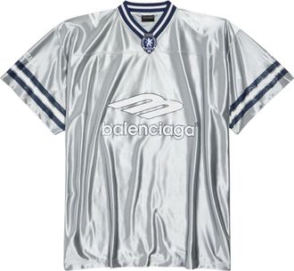 Balenciaga 3B Football V-neck Shiny Jersey Oversized Grey White 857113TTVQ71461