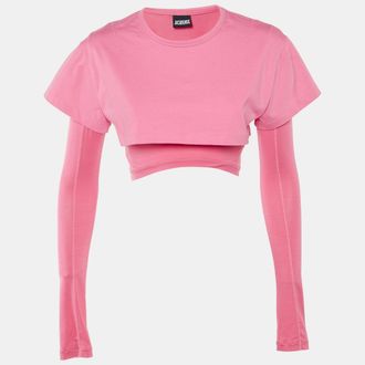 Jacquemus Pink Cotton Layered Le Double Cropped T-Shirt