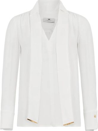 Elisabetta Franchi Viscose Georgette Blouse met Sjerp - Dames - Blouses - Wit - L - Organza - Overhemden