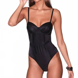 Fleur du Mal Satin Bullet Bodysuit In Black
