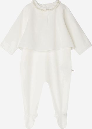 BONPOINT Embroidered Collar Cotton Pajama Top - White