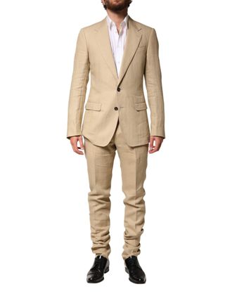 Dolce & Gabbana Mens Beige Linen Single Breasted 2 Piece Suit