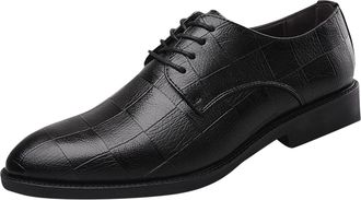 Generic Mens Dress Leather Shoes Classic Derbys Vintage Patent Lace-ups Oxfords Pointed Toe Leather Shoe Flat Non Slip Low Top Footwear for Casual Business Ev