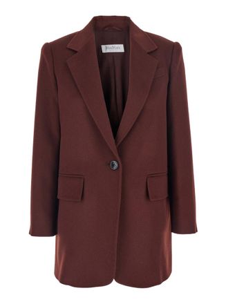 Max Mara Red Solid Notched Lapel Blazer