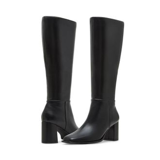 Madden Girl Magnolia Womens Black Leather Block Heel Riding Boots HTAT1855