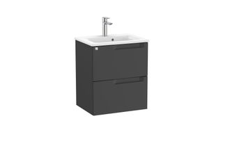 Roca Roca - Pack Unik Mueble Base Compacto De Dos Cajones + Lavabo Aleyda Color: Negro Mate - Medidas: 505x380x565 Mm