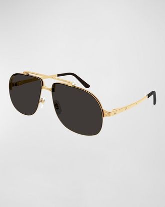 Cartier Mens Metal Double-Bridge Aviator Sunglasses