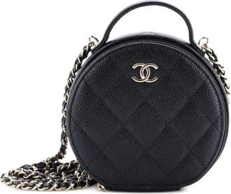 Chanel Handle with Care Round Vanity Case with Chain Quilted Caviar Small crossbody bag - Nero