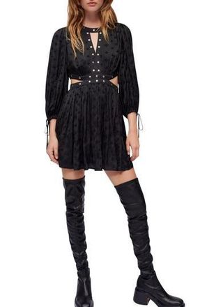 Maje Risoa Cutout Stud Detail Long Sleeve Jacquard Dress in Noir at Nordstrom Rack, Size 8 Us / 40 Fr