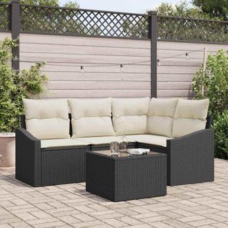vidaXL Conjunto De Sof&aacute; De Jard&iacute;n 5 Pcs Negro Polirat&aacute;n Vidaxl