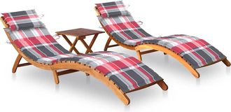 vidaXL Vidaxl - Tumbonas 2 Unidades Con Mesa Y Cojines Madera Maciza De Acacia
