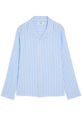 Wax London Corey Striped Cotton Shirt - Light Blue - XL