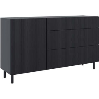 Selsey Selsey Veldio New - Credenza a 1 anta con frontale a doghe e 3 cassetti, Nero, 140 cm