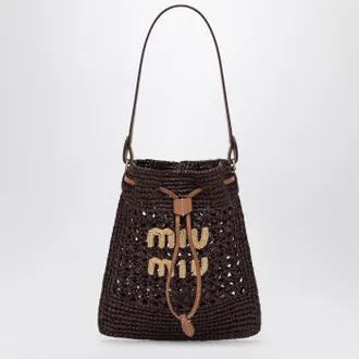 Miu Miu Mini cocoa-coloured woven fabric bucket bag