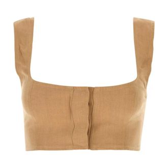 Le Kasha Jirja Crop Top - Dames - Tops zonder mouwen - Bruin - XS - Linnen - Tops