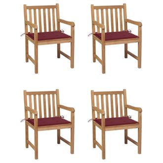 vidaXL Sillas De Jard&iacute;n 4 Uds Madera De Teca Con Cojines Rojo Tinto Vidaxl