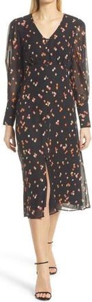 Julia Jordan Dot Long Sleeve Chiffon Midi Dress in Black Multi at Nordstrom Rack, Size 10