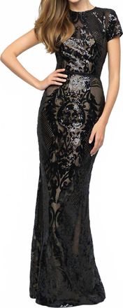 Madison James Sequin Placement Print Gown In Black