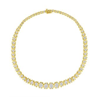 House of Brilliance 10k Yellow Gold 4 cttw Brilliant Round-Cut Diamond Graduating Riviera Statement Necklace (H-I Color, I2-I3 Clarity)
