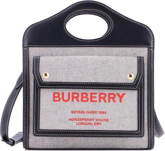 Burberry Logo Pocket Tote Canvas with Leather Mini crossbody bag - Grijs