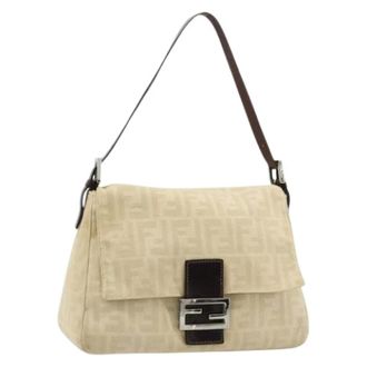 Fendi Pre-owned Shoulder Bags, female, Beige, Size: ONE SIZE Pre-owned Zucca Canvas Shoulder Bag