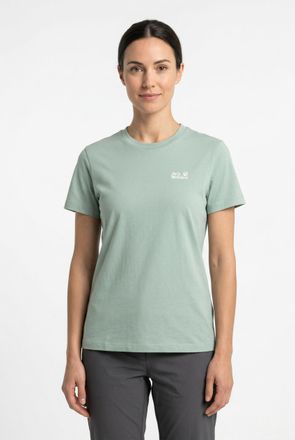 Jack Wolfskin T-Shirt JACK WOLFSKIN ESSENTIAL T W, Damen, Gr. L (42/44), gr&uuml;n zinnia, Obermaterial: 100% Baumwolle, normal, Rundhals, Shirts T-Shirt