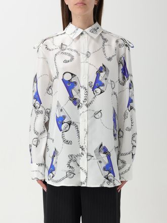 Burberry Womens Chain Tool Print Silk Blouse - White - Size 6 UK