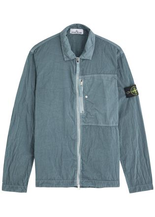 Stone Island Crinkled Shell Overshirt Jacket - Green - XL