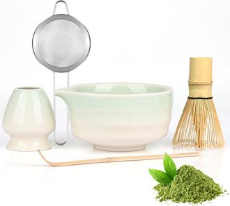 OEM Kit De Matcha De 5 Piezas: Incluye Un Batidor De Bamb&uacute;, Una Cuchara, Un Colador, Un Taz&oacute;n De Matcha De 520 Ml Y Un Soporte Para Accesorios De Ceremoni