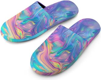 Generic Trippy Abstract Warm Mens Slippers Slip On Soft Fleece House Shoes Winter Indoor Outdoor