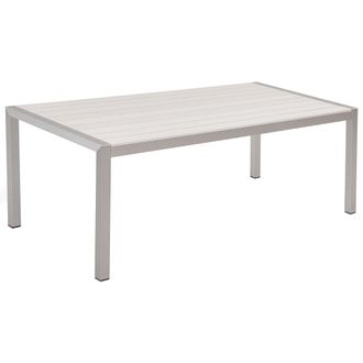 Beliani Mesa De Comedor De Metal Blanco Plateado 180 X 90 Cm 6 Personas Vernio
