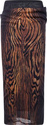 Jean Paul Gaultier Womens Mesh Skirt Double Layer Printed Wood - Brown Nylon - Size X-Small