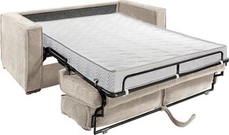 Vente-Unique Sof&aacute; cama de 3 plazas de apertura r&aacute;pida de pana amarillo mostaza - Camas de l&aacute;minas anchas de 140 cm - Colch&oacute;n de 14 cm LORETO