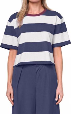 Stateside Wide Stripe Pique Boxy Crewneck Top In New Navy
