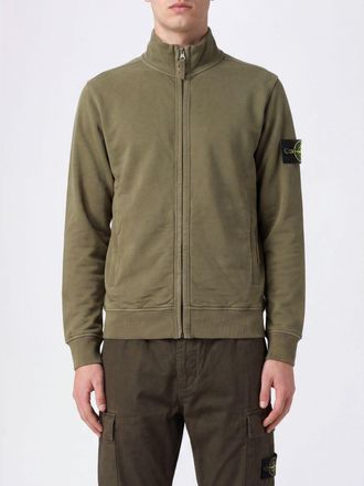 Stone Island Felpa in cotone con zip, collo alto e logo Compass applicato