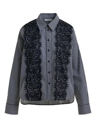 Essentiel Isan striped lace-detail shirt - women - Cotton - L - Black