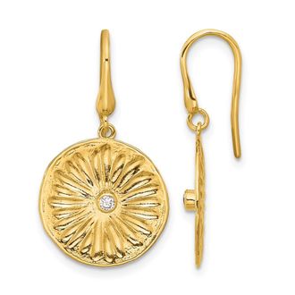 Diamond2Deal 14K Yellow Gold Round Diamond Flower Drop Dangle Earrings